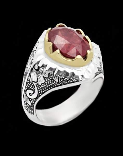 Ruby Diamond Cut ring for men, luxurious design, handmade by Shirdel