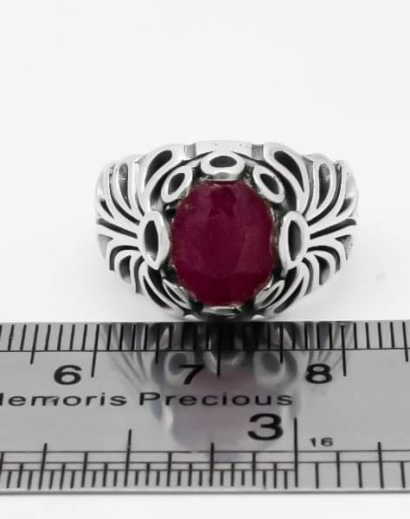 Ruby ring with red ruby, diamond and silver cut, Sanbad design